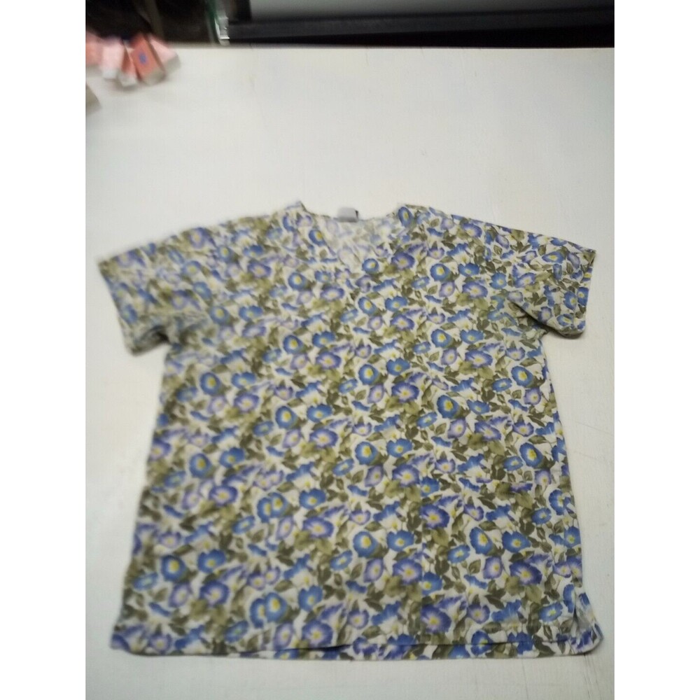 MG Medgear Womens Scrub Top Size Med V-Neck Morning Glory Print
